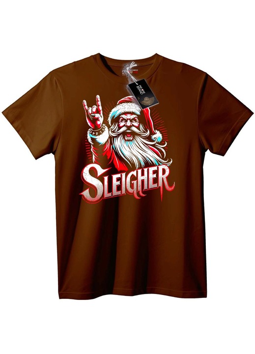 Tricou rock Moș Crăciun călăreț, Maro