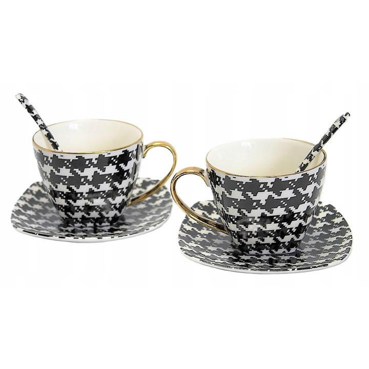 Set 2 cani cu farfurii si lingurite Queen Isabell, pepitka, 250 ml, 23,3x18,5x10,3 cm