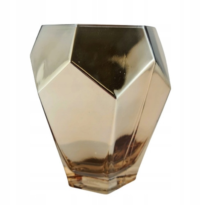 Vaza geometrica din sticla, 21cm, sampanie aurie, set decorativ