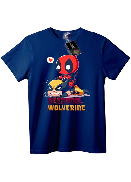 Tricou Chibi Deadpool & Wolverine, Albastru închis, 6XL