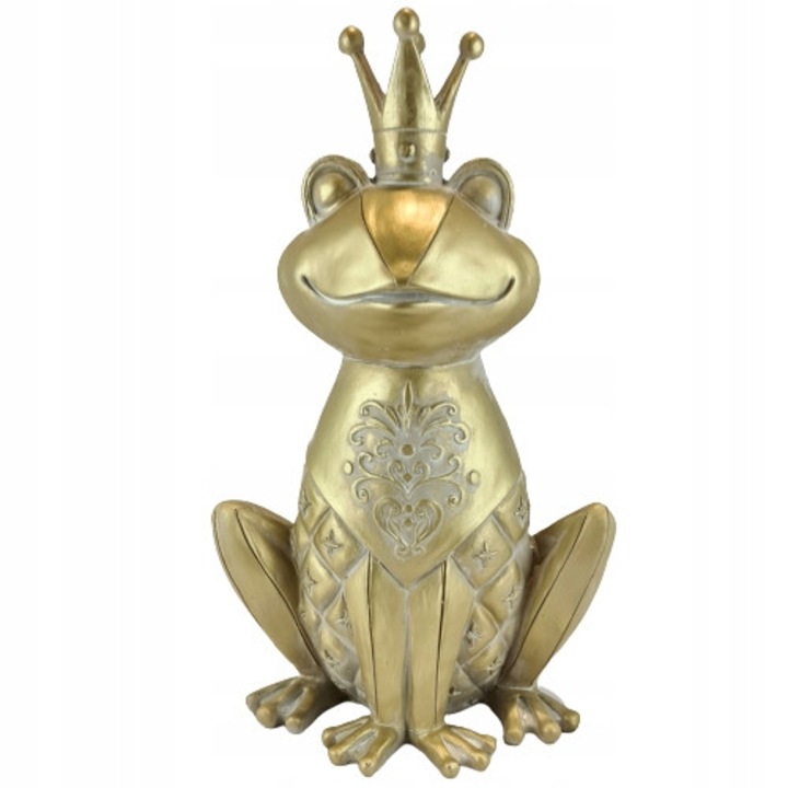 Figurina broasca ceramica aurie cu coroana, 20,5x14x33,5cm, decorativa pentru casa