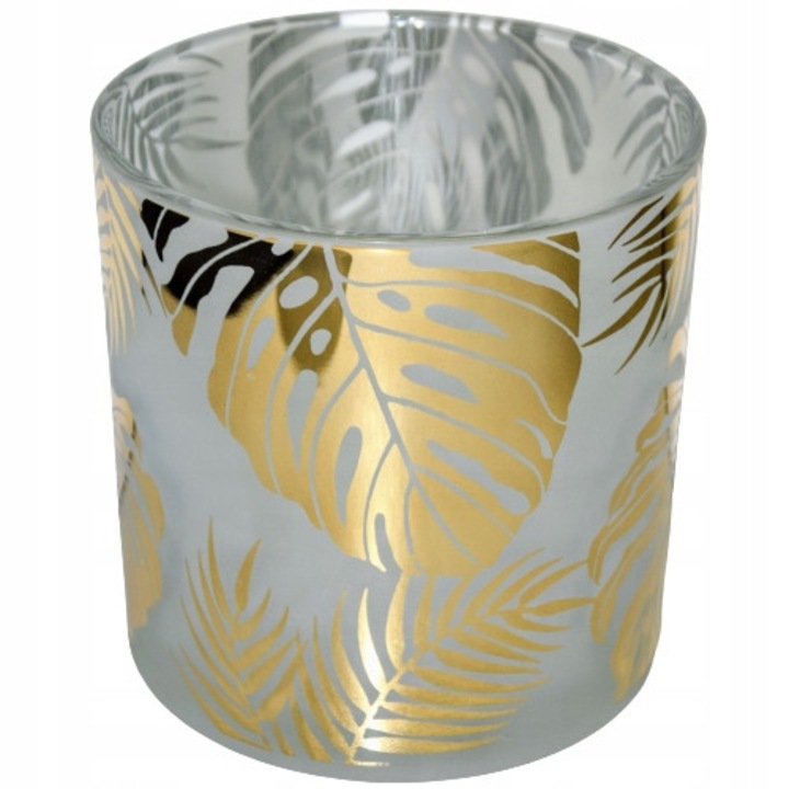 Поставка за свещи, Ewax, матирано стъкло, златни акценти, 15x15x15см