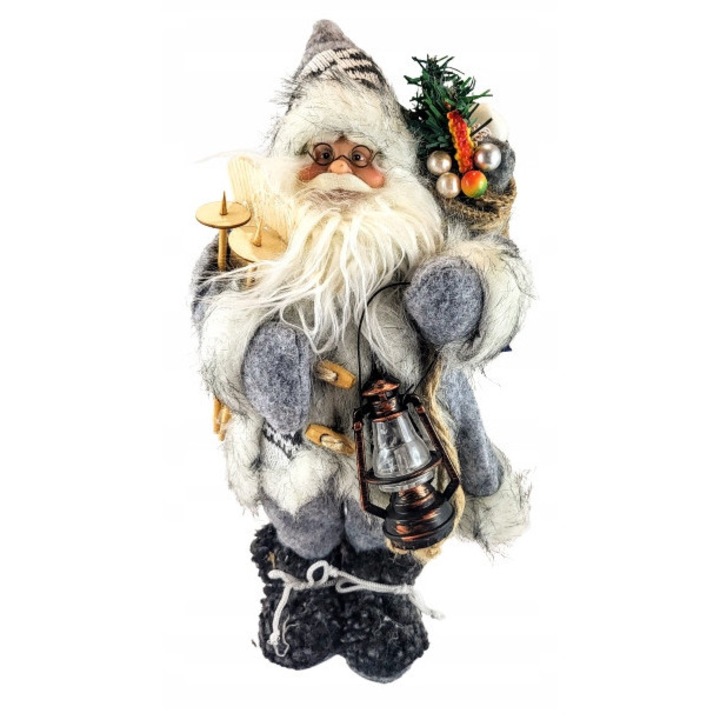 Figurina Craciun, Queen Isabell, Mos Craciun cu schiuri, 45x24cm, gri