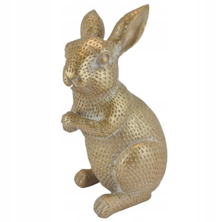Iepuras decorativ ceramic, Ewax, auriu-alb, 13,5x10,5x20,5cm