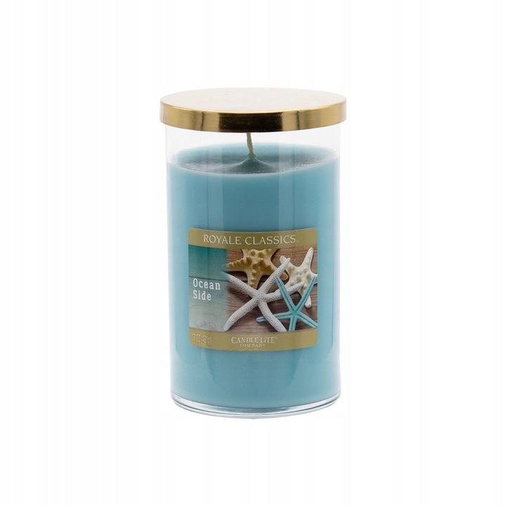 Lumanare parfumata in sticla, Candle-lite, Royale Classics, Ocean Side, turcoaz, 17 oz