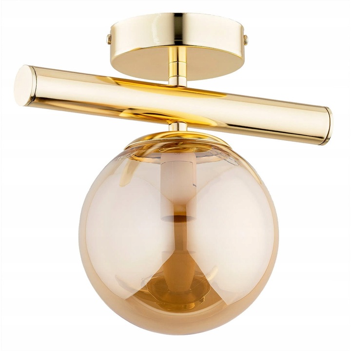 Таванна лампа 1-точкова, Alfa, метална златна, прозрачно стъкло, 26x15см, 21см