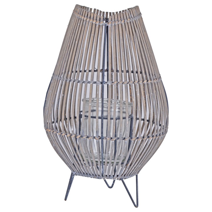 Фенер Duwen, сив, 24x24x38см, от ратан, със стойка за свещи