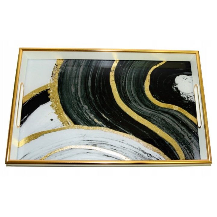 Tava de servire, Ewax, sticla, imitatie piatra, 40x32x4cm