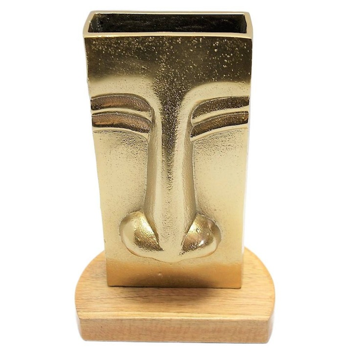 Vaza decorativa metalica cu motiv de fata, aurie, 27,5x18x13cm, set