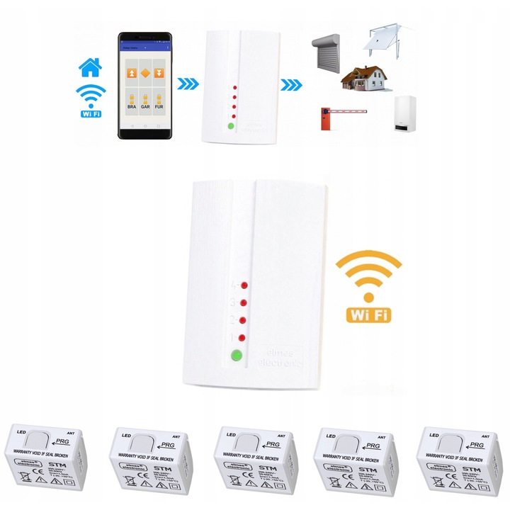 Szett: 5x STM vezérlő + WF1 modul, Elmes, 42x35x21mm, Wi-Fi, 433.92MHz