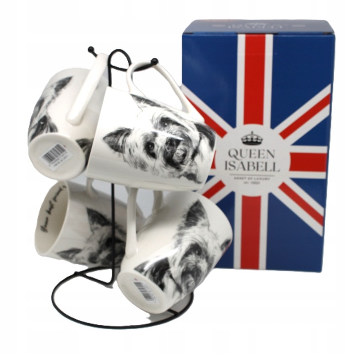 Set 4 cani pe suport, Queen Isabell, 350ml, multicolor