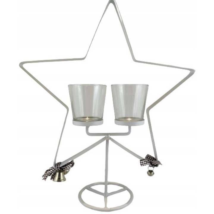 Метален свещник, 39x33см, за 2 чаени свещи, форма на звезда, многоцветен