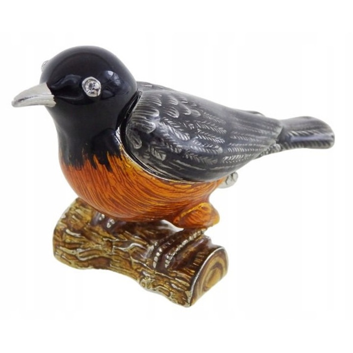 Cutie bijuterii metalica in forma de pasarica, neagra, 5x6x5cm, cu cristale