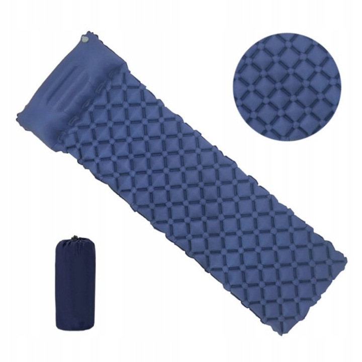 Saltea camping pompata cu perna, 190x58x5cm, granat, ultralega, set de reparare inclus