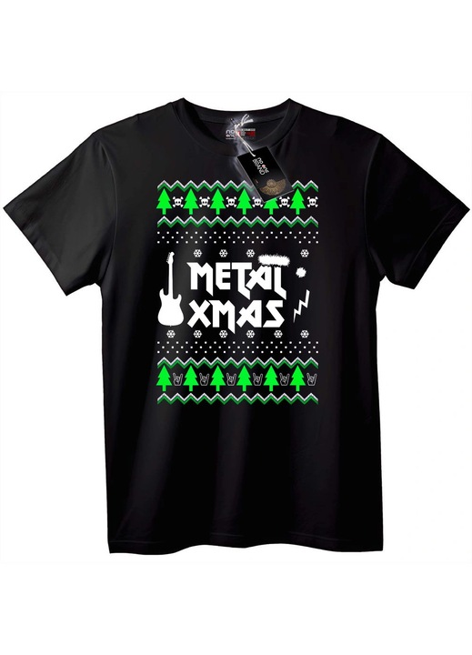 Tricou metalic de Crăciun, pulover urât, Negru