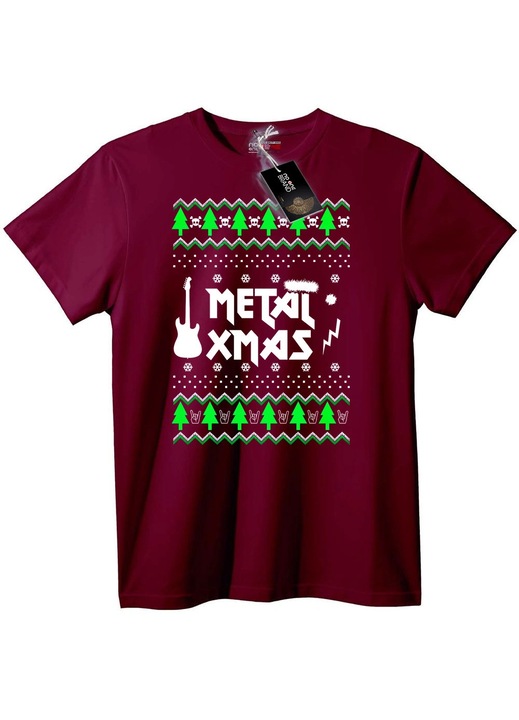 Tricou metalic de Crăciun, pulover urât, Visiniu