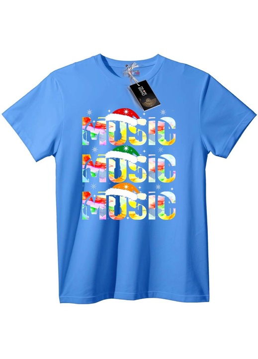 Tricou cu Moș Crăciun muzical, Albastru deschis