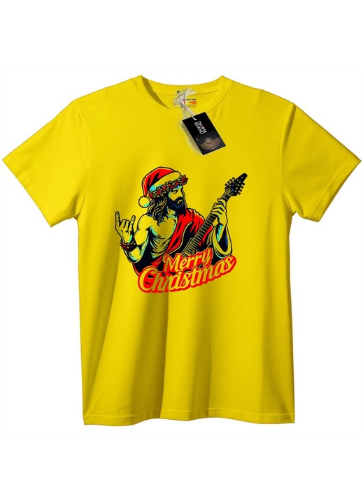 Tricou cu craniu de Crăciun și chitară, Galben