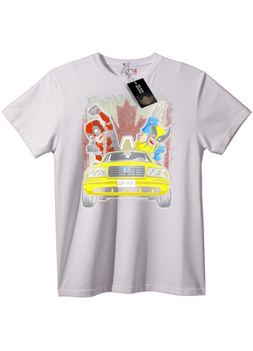 Tricou Deadpool & Wolverine cu mașină, Alb
