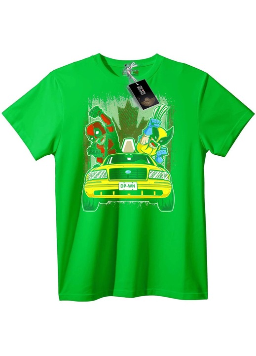 Tricou Deadpool & Wolverine cu mașină, Verde deschis