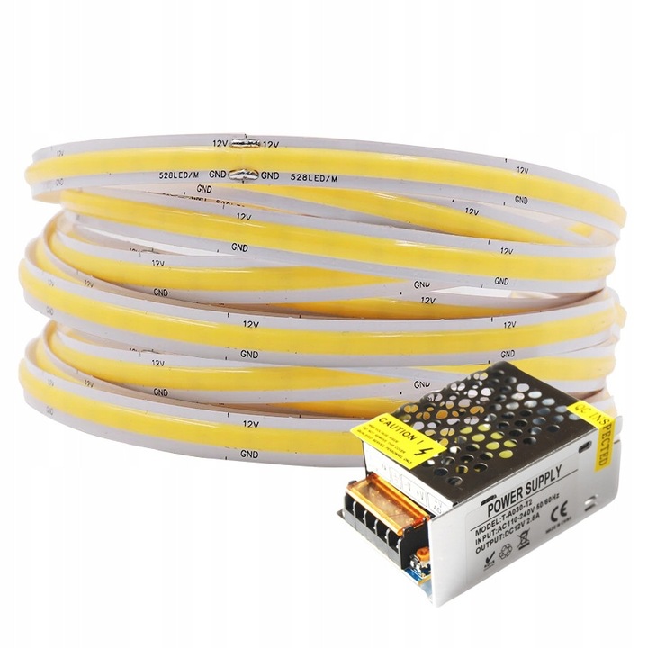 Set Benzi LED COB 10m 11W, Alb Rece, Zasilacz 100W