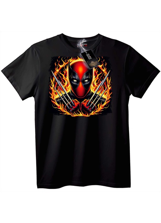 Tricou cu supererou în flăcări și gheare, Negru