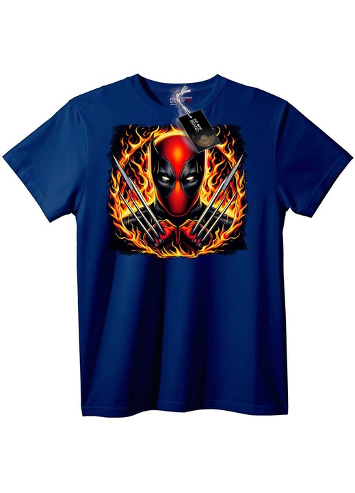 Tricou cu supererou în flăcări și gheare, Bleumarin