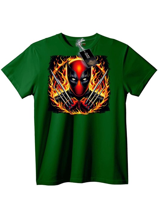 Tricou cu supererou în flăcări și gheare, Verde englez