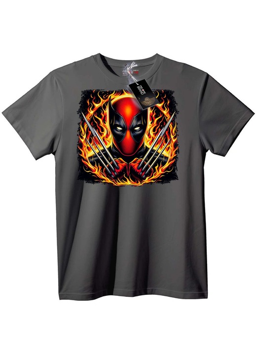 Tricou cu supererou în flăcări și gheare, Gri