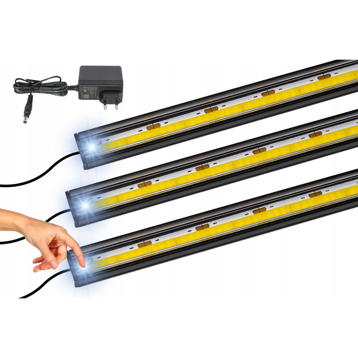 Lista LED submobila AQUALED 3x40cm, neagra, cu reglaj, iluminare alba neutra