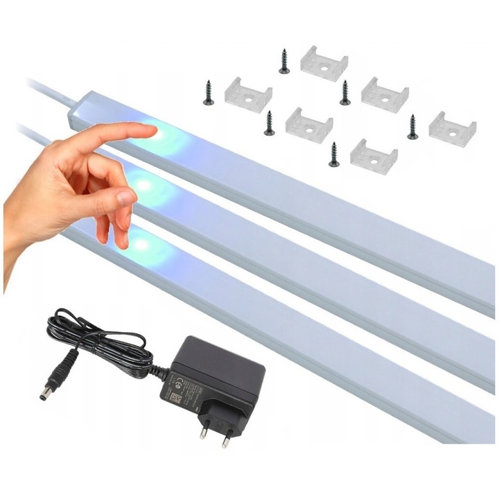 Lumina LED AQUALED 3x50cm, alb rece, cu reglaj intensitate, montaj simplu