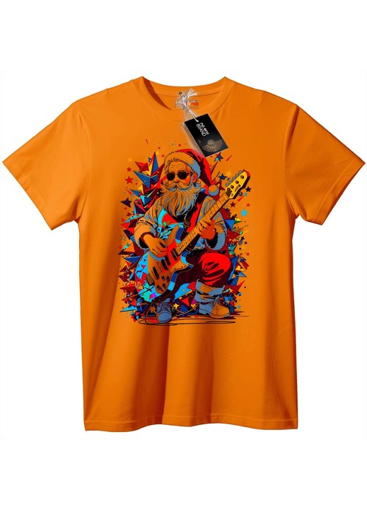 Tricou cu Moș Crăciun rock și chitară, Portocaliu