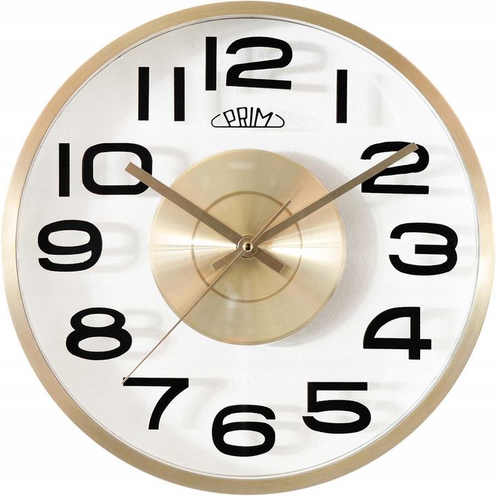 Ceas decorativ Prim, 29,5cm, auriu, mecanism quartz, cifre 3D