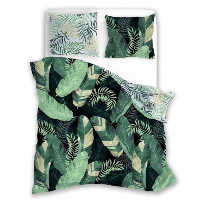 Lenjerie de pat, FARO, Trendy 011, 100% bumbac, 200x220cm + 2x70x80cm, verde-oliv