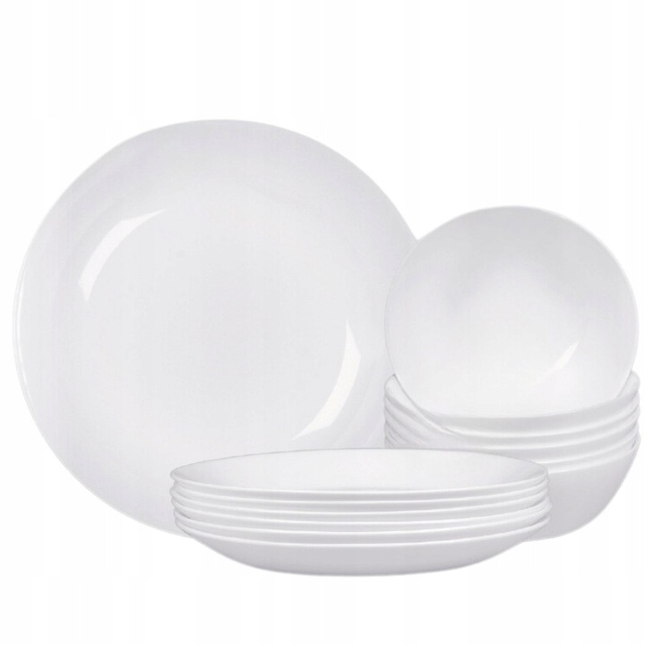 Set servire masa 18 piese, Prima Deco, alb, sticla calita, pentru 6 persoane