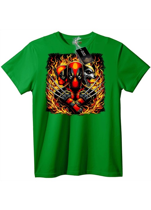 Tricou Deadpool & Wolverine cu foc, Verde
