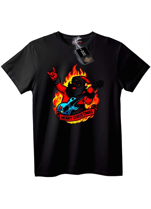 Tricou cu Moș Crăciun rock, Negru