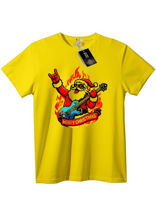 Tricou cu Moș Crăciun rock, Galben