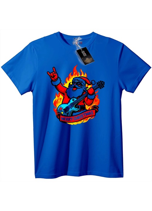 Tricou cu Moș Crăciun rock, Albastru