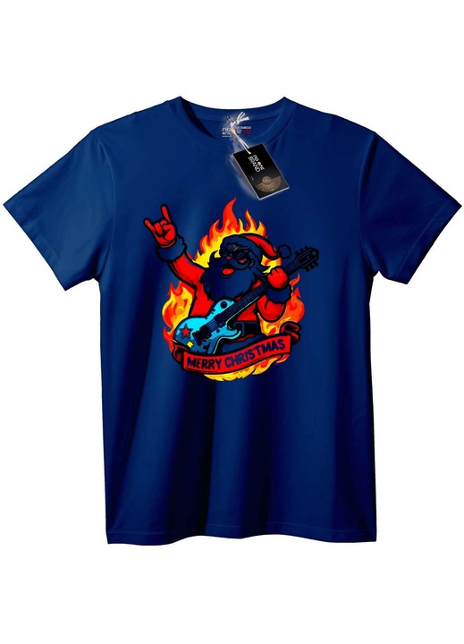 Tricou cu Moș Crăciun rock, Bleumarin