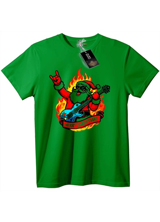 Tricou cu Moș Crăciun rock, Verde