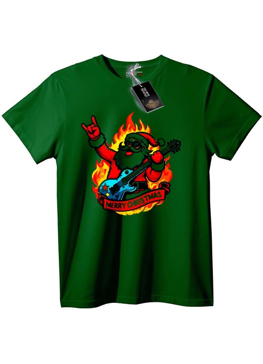 Tricou cu Moș Crăciun rock, Verde englez