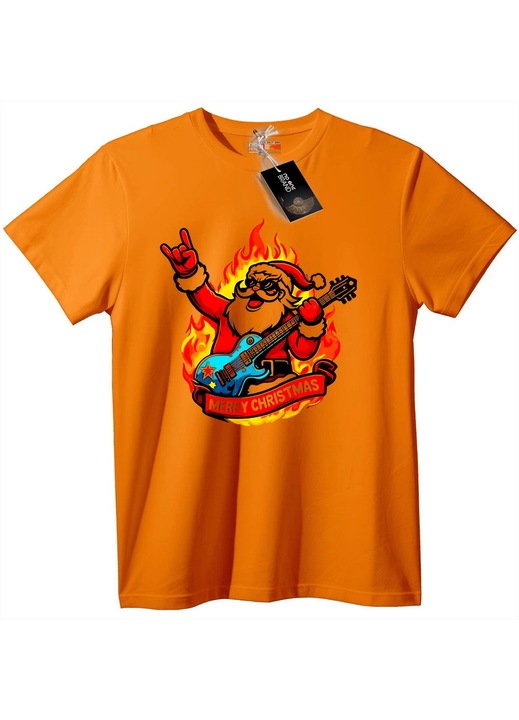 Tricou cu Moș Crăciun rock, Portocaliu