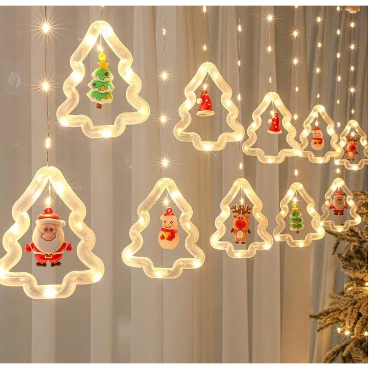 LED светеща завеса Syntron, 3м, 10 елхички, 8 режима на осветление, многоцветна, 300x65см