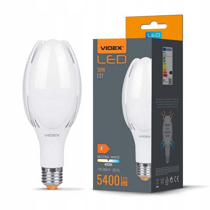 Индустриална LED крушка, Smartled, модел A108, 50W, 5400Lm, 4000K, E27, 264x108x108mm