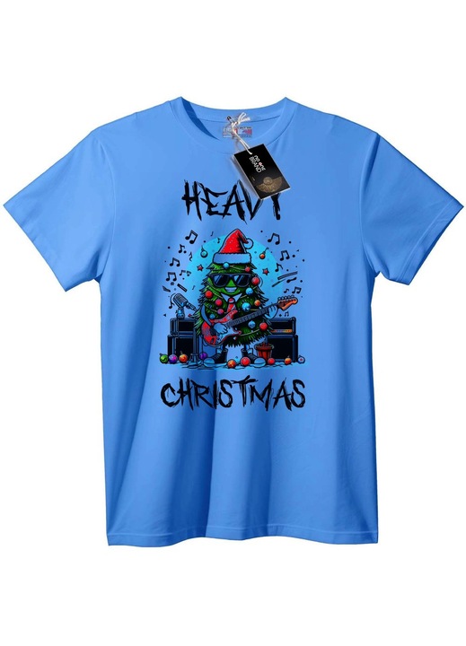 Tricou cu imprimeu rock de Crăciun, Albastru deschis