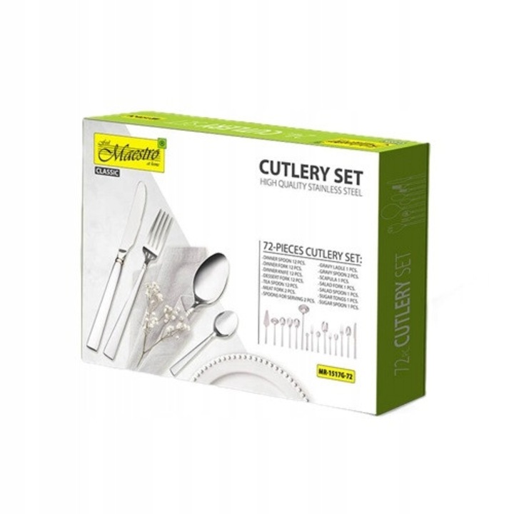 Maestro MR-1517G-72 evőeszközkészlet, 72 darab, ezüst