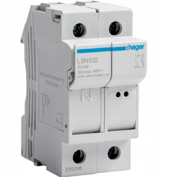 Podstaza siguranta electrica Hager 1P+N 32A 10.3x38mm, 83x36x75mm