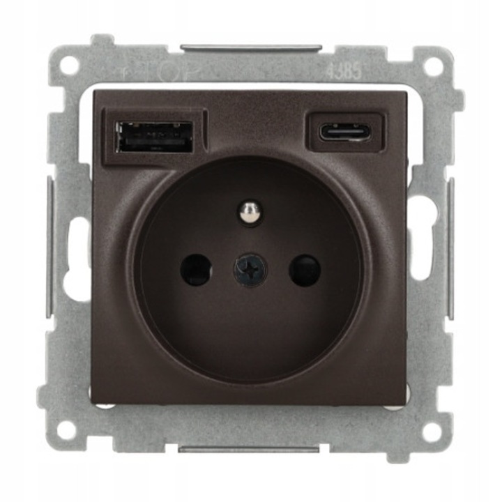 Кафяв електрически контакт с USB C+A зарядно за телефон, Simon 54, 2.1 A, 230 V, 75x75x50mm, матов цвят