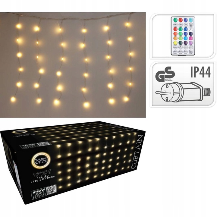 Cortina luminoasa de Craciun 120x120cm, 144 LED, alb cald, cu telecomanda